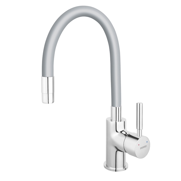 Baterie bucatarie Ferro Zumba, crom/silver, pipa flexibila