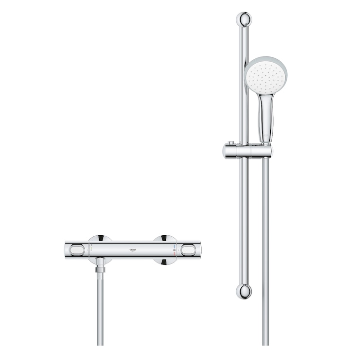 Set de dus Grohe Precision Flow 34841000, 1/2'', aparenta, termostat, coloana de dus, 600 mm, 1 pulverizare, Crom