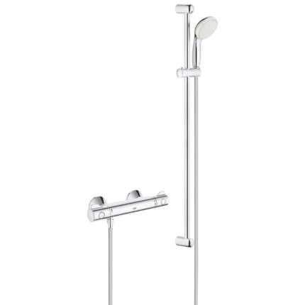 Set baterie dus cu termostat Grohe Grohtherm 800, TurboStat, Safestop, Ecobutton, para dus inclusa, bara dus 900 mm, crom