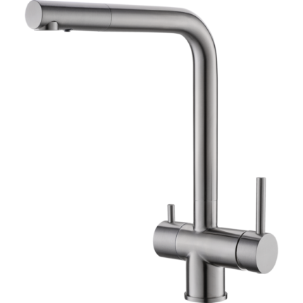 Baterie Alveus Aquila, 3 cai pentru apa cald, apa rece, filtru de apa, cartus ceramic, Finisaj inox periat