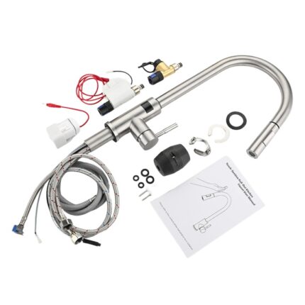 Baterie bucatarie cu dus extractabil, Display indicator temperatura, Touch pornire/oprire apa, Pipa rotativa, Cartus ceramic, Otel inoxidabil, 2 tipuri de jet, Premium, TAITAVA, Crom