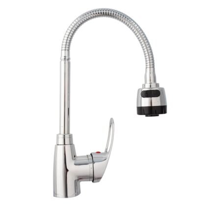 Baterie bucatarie, monocomanda, pipa flexibila, perlator doua functii, crom lucios
