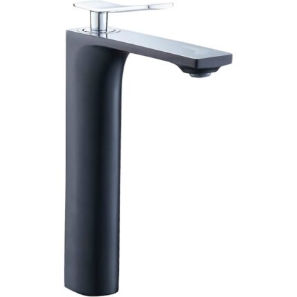 Baterie chiuveta baie din alama, cartus ceramic, monocomanda, racorduri incluse, negru crom