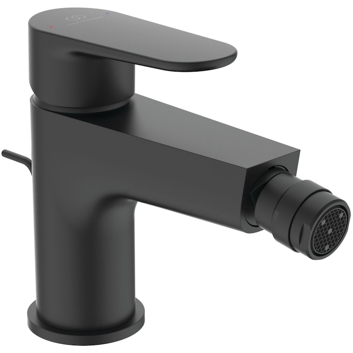Baterie bideu Ideal Standard Cerafine O BC705XG, cartus ceramic 28 mm FirmaFlow cu limitator de apa calda, limitator debit 5 l/min, ventil metalic, finisaj negru mat