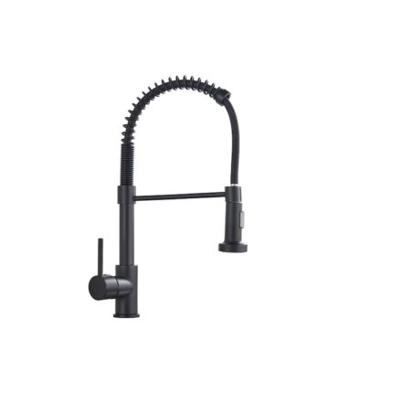 Baterie bucatarie pentru chiuveta, neagru mat, perlator 2 functii, cartus ceramic, pipa flexibila