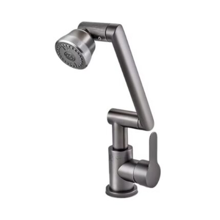 Baterie Sanitara pentru Chiuveta/Lavoar cu Brat Robotic Flexibil Rotativ, Monocomanda, Rotire 1080 Grade, Finisaj Premium, Racorduri Incluse, Cartus Ceramic, Gri