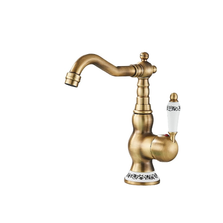 Baterie Baie si Bucatarie, Finisaj Bronz Antichizat cu Inele Ceramice, Inaltime 23 cm