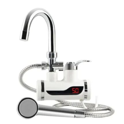 Robinet electric 7STAR ® cu Dus/Furtun + Para, incalzire instantanee a apei, afisaj LCD al temperaturii, putere 3KW, debit 2L/min prindere pe cada sau chiuveta, Alb