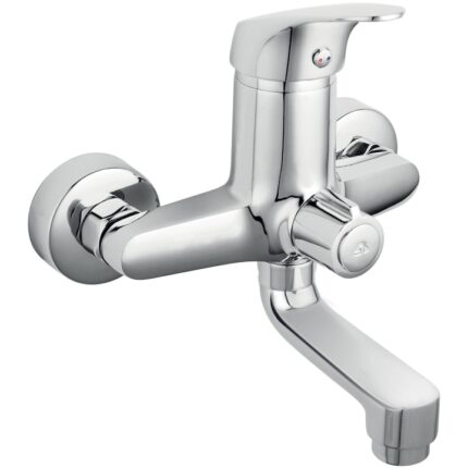 Baterie cada/dus pentru perete Ferro Combo, monocomanda, cu pipa mobila, cartus ceramic, aerator, racord excentric, Crom, fara accesorii