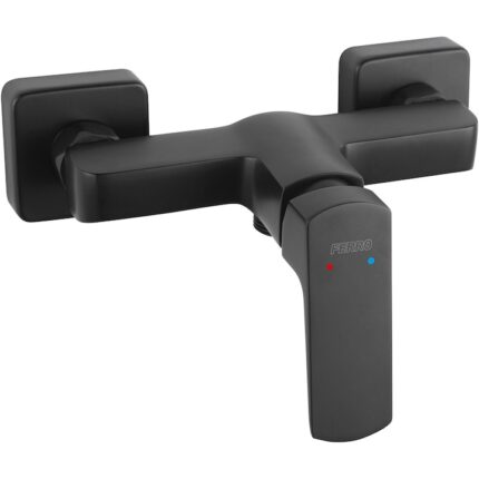 Baterie dus pentru perete Ferro Vitto VerdeLine, fara accesorii, monocomanda, cartus ceramic, racord excentric, limitator debit, Negru mat