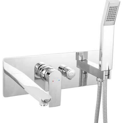 Baterie incastrabila pentru cada si dus Ferro Square, cu pipa + Set de dus, Crom