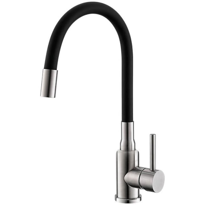 Baterie bucatarie Alveus Flexa, pipa flexibila, cartus ceramic, Negru Satin
