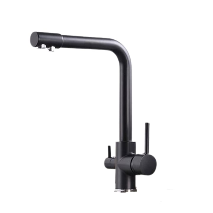Baterie bucatarie 3 cai, neagru mat, cu filtru suplimentar de purificare apa, montaj in blat