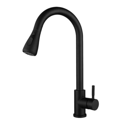 Baterie pentru chiuveta de bucatarie, Pulverizator extrabil, Inox, Negru