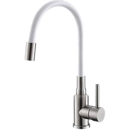 Baterie bucatarie Alveus Flexa, pipa flexibila, cartus ceramic, Alb Satin