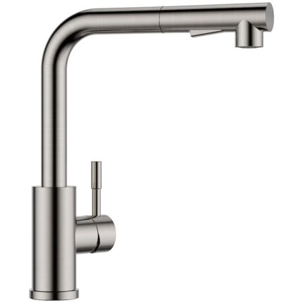 Baterie chiuveta bucatarie, YWX, Monocomanda, racorduri incluse, Dus extensibil, 2 functii spray, Rotire 360, Cartus Ceramic, Argintiu