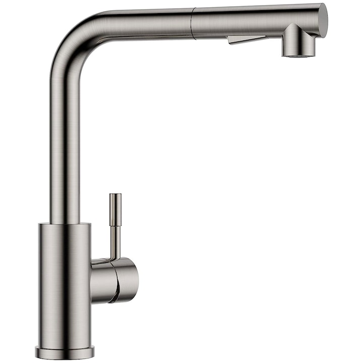 Monocomanda Baterie chiuveta bucatarie, YWX, Monocomanda, racorduri incluse, Dus extensibil, 2 functii spray, Rotire 360, Cartus Ceramic, Argintiu