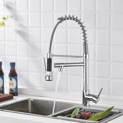 Baterie bucatarie profesionala cu dus flexibil si pipa suplimentara, crom, Ej-Products
