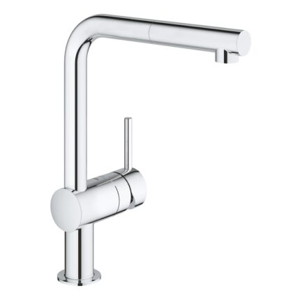 Baterie de bucatarie Grohe Minta 32168000, 1/2'', monocomanda, dus extractabil, pipa inalta, cartus ceramic, pivotanta, Crom