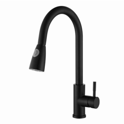 Robinet de bucatarie de inalta calitate, stil contemporan, material otel inoxidabil si cermica, furtun de apa flexibil 360 grade, cap fulverizator cu jet, negru mat, accesorii incluse