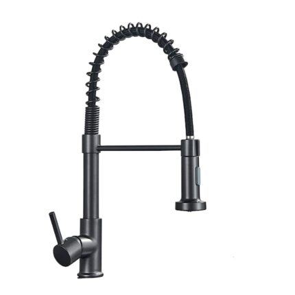 Baterie Chiuveta Bucatarie, 2 Moduri de Curgere cu Dus Extractabil, Finisaj Gri Metalizat, Dimensiune 44 cm