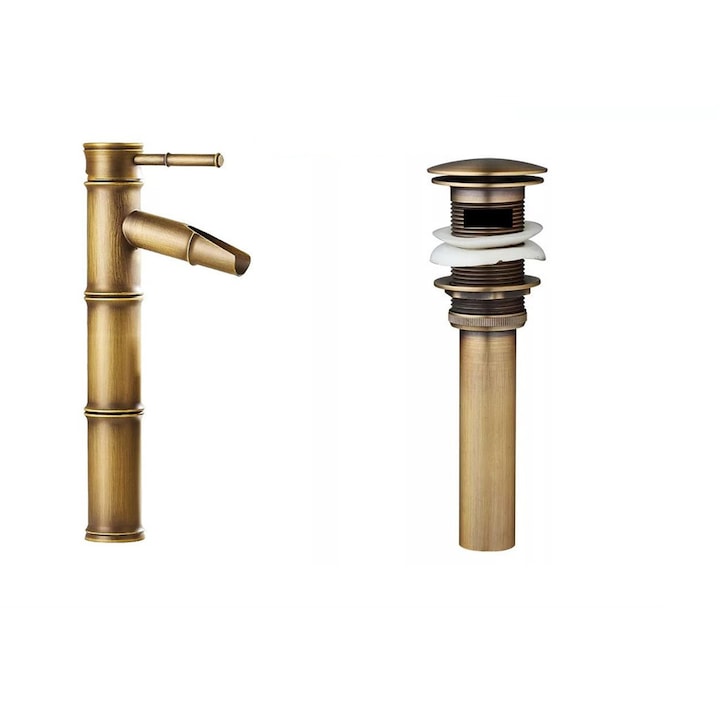 Set baterie lavoar bronz antichizat cu ventil evacuare lavoar fara preaplin TRENDY S