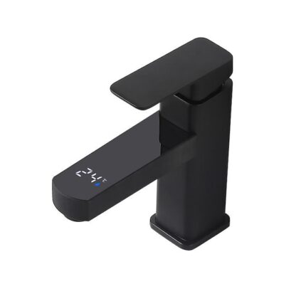 Baterie chiuveta/cada ZEQAS, robinet Smart, cu afisaj digital, control temperatura apa prin touch, buton tactil, pentru lavoar, neagra