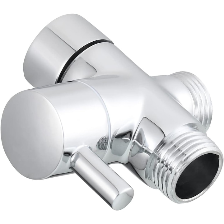 Adaptor baterie dus, Cafuneplus®, comutator supapa de dus cu deviatie, Alama/Ceramica, 3 cai, G1/2'', Argintiu