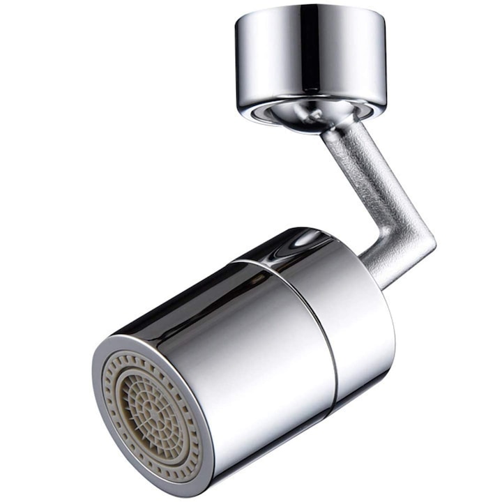 Aerator apa dublu - pivotant cu cot Topaqua® SK-WS809S-F, functie economizor, filtrare, miez ceramic, doua moduri dus/bule, dimensiune M22 mama, debit 4.5 L/min, cromat, argintiu