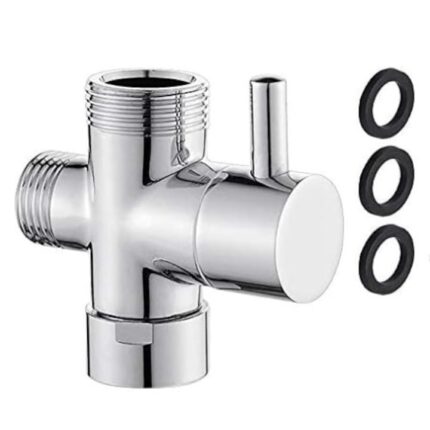Adaptor baterie dus, JENOUS®, G1/2", supapa de deviere cu trei cai, material din alama, suprafata cromata, antirugina, potrivita pentru dusuri de mana si duze fixe, Argintiu