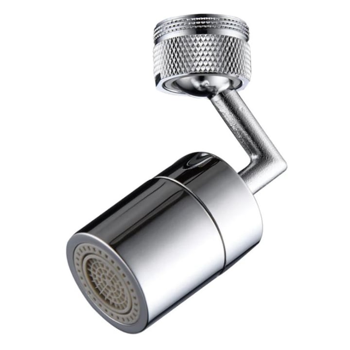 Cap adaptor robinet, 2 moduri curgere, rotire 720 grade, functie de economisire si filtrare, ABS/cupru, Argintiu