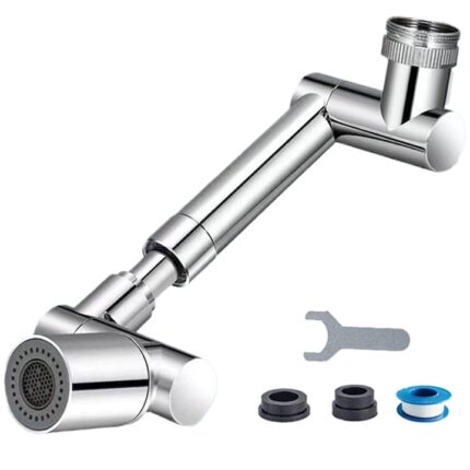 Adaptor de robinet cu brat mecanic telescopic, Lecheng®, extensibil si rotativ 1440° pivotant in orice directie, functie de economisire a apei, usor de montat, doua moduri dus si bule, Argintiu