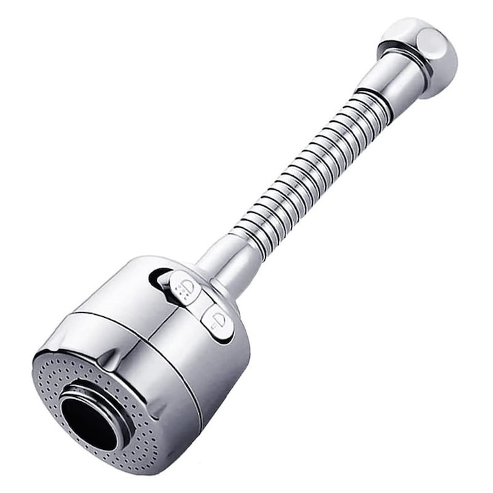 Adaptor flexibil pentru chiuveta, JENUOS®, 2 moduri de ajustare al jetului, rotire 360, universal, fabricat din abs de inalta calitate si inox, usor de instalat