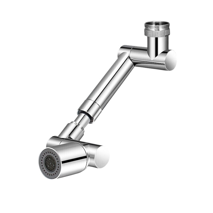 Adaptor de robinet cu brat mecanic telescopic, extensibil cu cap rotativ, pivotant in orice directie, doua moduri dus si bule, cromat, argintiu, pentru prevenirea stropirii, usor de montat