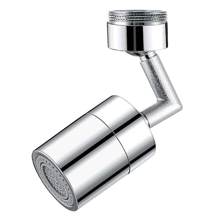 Aerator apa dublu - pivotant cu cot Topaqua® SK-WS809S-M, functie economizor, filtrare, miez ceramic, doua moduri dus/bule, dimensiune M24 tata, debit 4.5 L/min, cromat, argintiu
