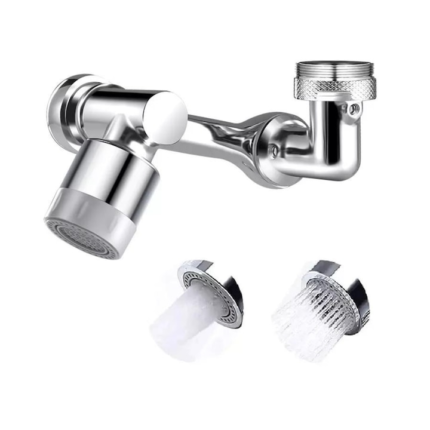 Extensie Robinet Rotativa, Adaptor Apa Baterie, Universal, Rotatie de 1080 °, Functie de Economisire a Apei, Doua Moduri Dus / Bule, Argintiu