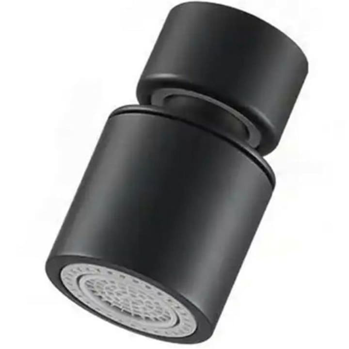 Extensie rotativa universala pentru robinet cu filet M22, Confectionata din PP, Presiune apa 8 bari, Prevazut cu rulment cu bile, 2 moduri de functionare tip jet, Reduce consumul de apa pana la 80%, Lungime 4.8 cm, Diametru 2.2 x 2.7 cm, Negru