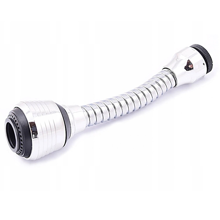 Adaptor flexibil universal pentru orice robinet, cu 2 functii, 360 grade, INOX, 14,5cm