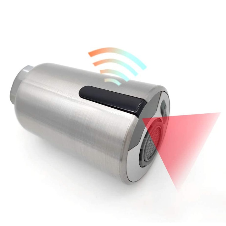 Adaptor Cap de robinet smart cu sensor, cap smart pentru baterie de chiuveta, micsoreaza consumul de apa, 2 moduri, Instant si constant, bateria tine 6 luni+, porneste in 0.1s, debit 0, 07L/S, pentru tip G1/2