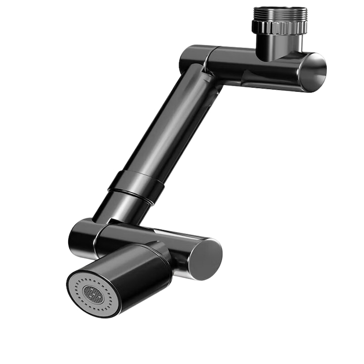 Adaptor de robinet cu brat mecanic telescopic, extensibil cu cap rotativ, pivotant in orice directie, doua moduri dus si bule, cromat, negru, pentru prevenirea stropirii, usor de montat