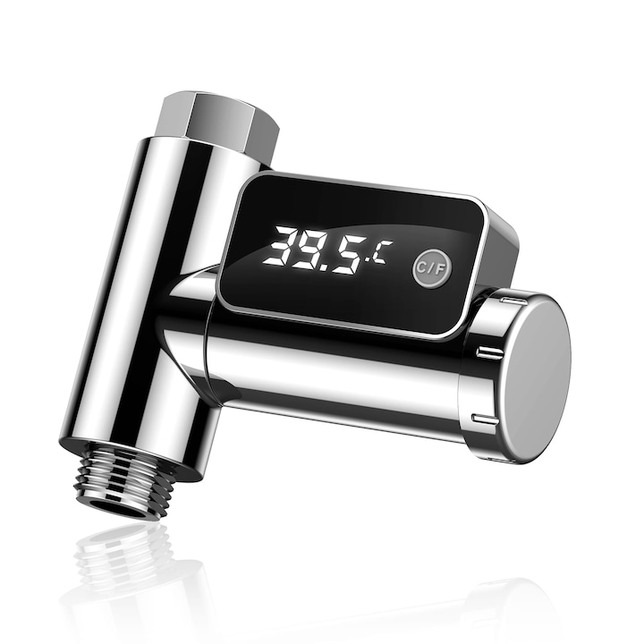 Termometru Digital Pentru Dus/Cada, Smart, Universal, Ecran Rotativ, Senzor Temperatura Apa, Afisare Led, Crom