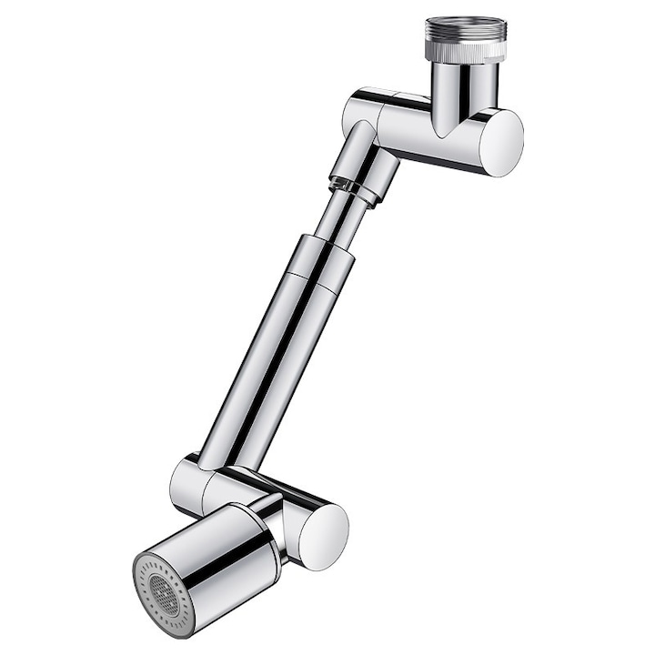 Adaptor de robinet cu brat mecanic telescopic, JENUOS®, extensibil si rotativ 1440 grade, pivotant in orice directie, doua moduri dus si bule, cromat, pentru prevenirea stropirii, usor de montat, Argintiu