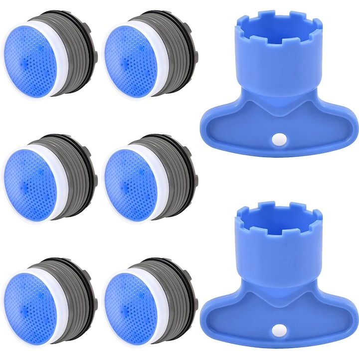 Aderator pentru robinet, Inox/Cupru, 12mm, M18.5, M18, Albastru/Negru, 6buc