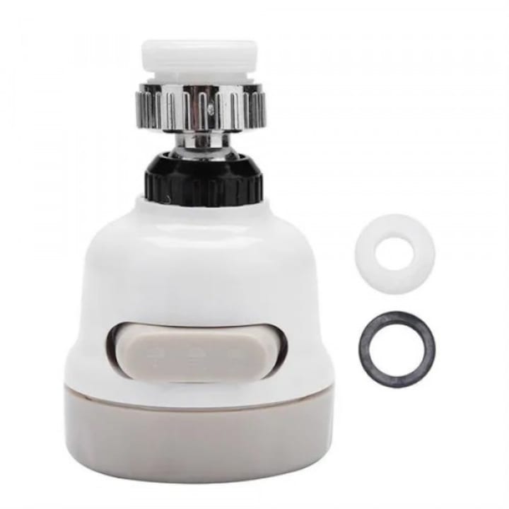 Adaptor flexibil rotativ 360, duza pentru chiuveta, 3 moduri de putere al jetului, alb usor de instalat