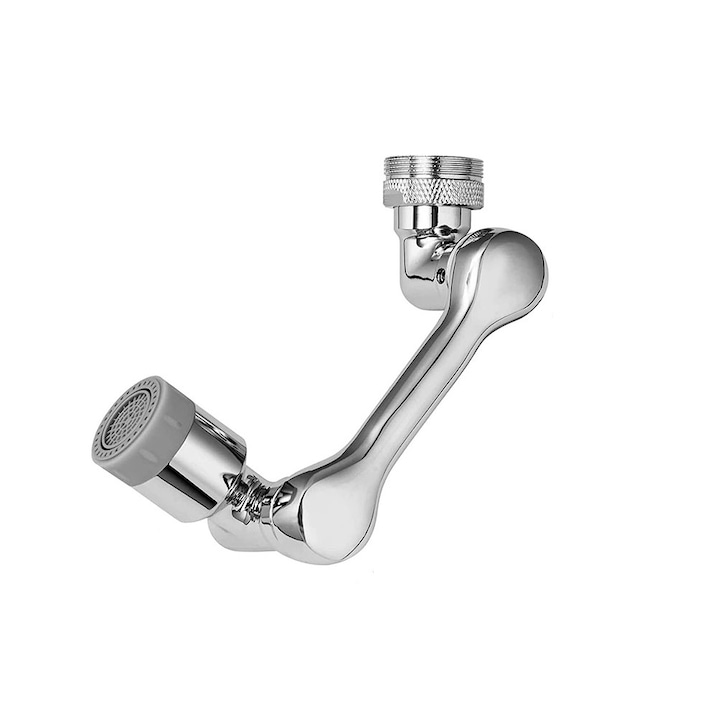 Adaptor pentru baterie chiuveta baie sau bucatarie, Alama Cromata, Rotatie de 1080 °, Universal, doua moduri de curgere a apei, Crom