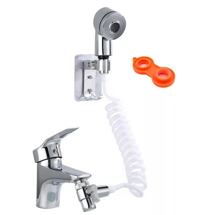 Adaptor pentru chiuveta cu para de dus, furtun flexibil, Alb, RBT-BBL8168