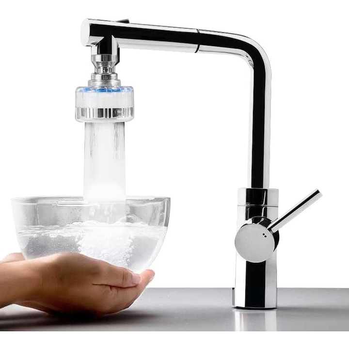 Filtru de apa pentru robinet de bucatarie, PC, Argintiu