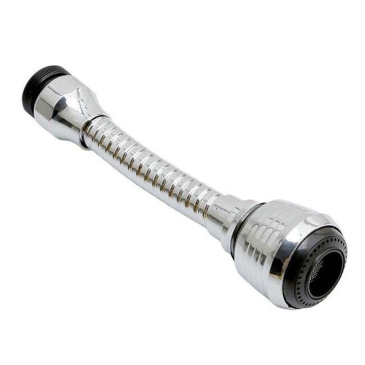 Adaptor flexibil universal Deliny®, prelungitor pentru robinet chiuveta, cu 2 functii, 360 grade, 13cm