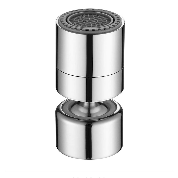 Aerator apa pivotant, functie economizor, filtrare, doua moduri dus/bule, dimensiune M22 mama, cromat, argintiu
