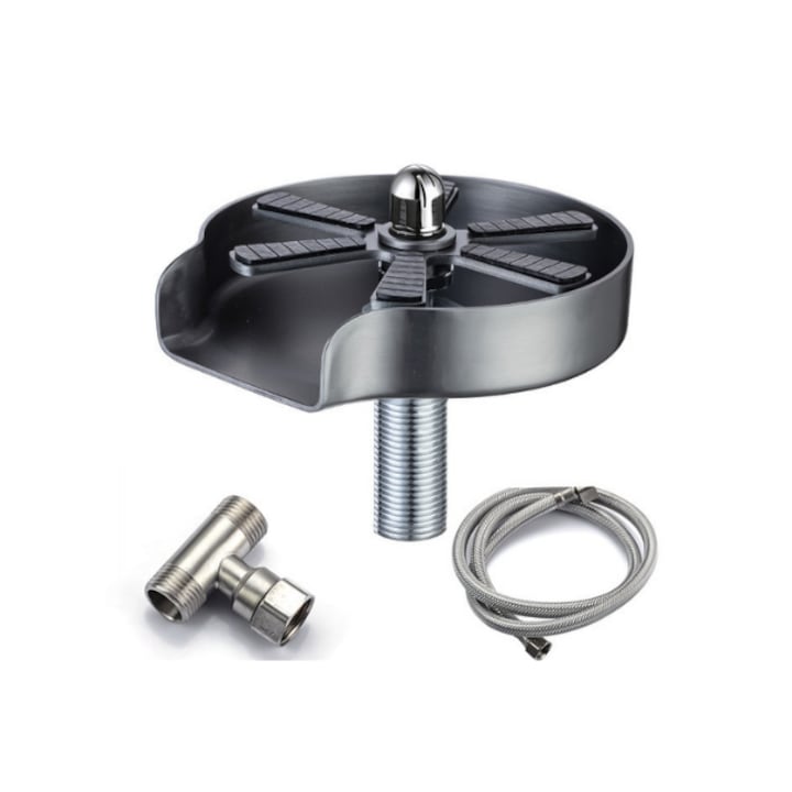 Suport Profesional De Clatire Pahare, sticla lapte, Sub Jet De Apa, Inox, 7 Orificii De Pulverizare, Gri